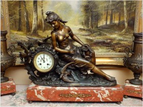 MEDALOWY FRANCUSKI ZEGAR KOMINKOWY Z WAZAMI ~ Par Guillemin 1900r.