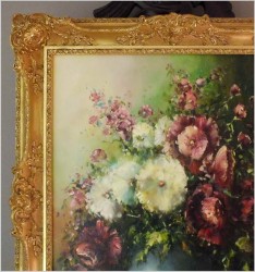 POLECAMY! PAŁACOWE MALARSTWO W BAROKOWEJ RAMIE, KWIATY W WAZONIE - FRIEDRICH KARL THAUER (1924-2009)