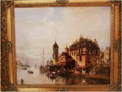 Holenderska Scena Portowa  - L.Bertini, Karl Kaufmann (1843-1905 Wien)
