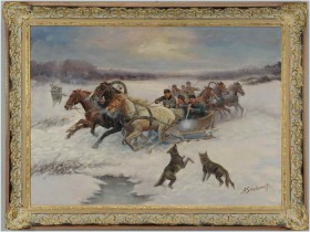 POLECAMY! TROJKA, ATAK WILKÓW - AFANASIJ IVANOVICH SCHELOUMOFF (RUSSIAN 1892-1983)