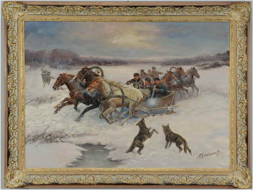 POLECAMY! TROJKA, ATAK WILKÓW - AFANASIJ IVANOVICH SCHELOUMOFF (RUSSIAN 1892-1983)