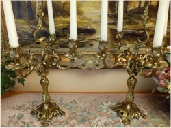 POLECAMY! STARY MOSIĘŻNY KOMPLET SECESYJNYCH ŚWIECZNIKÓW 2SZT