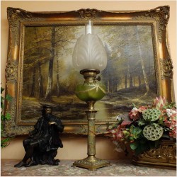 PIĘKNA SYGNOWANA LAMPA NAFTOWA Z ONYX - MATADOR 15"