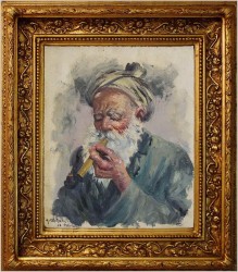 SZTUKA PERSKA! IMPRESJONIZM, STARY CZŁOWIEK W TURBANIE - ALI CHITSAZ *1900