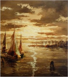 ŁODZIE NA MORZU - Hayr XXw. - (piękny nokturn XXw.)