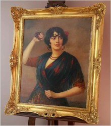 Piękny Obraz w Stylu Art Déco, Hiszpanka z Kastanietami - Anton Kaulbach (1864-1930)