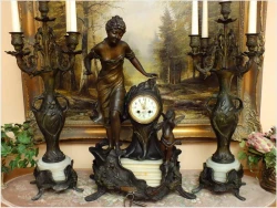 POLECAMY! PAŁACOWY ORYGINALNY ZEGAR Z KANDELABRAMI ART NOUVEAU 1900r.