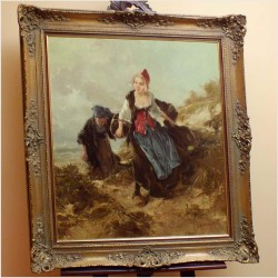 RARYTAS! HOLENDERSKIE KOBIETY NA WYDMACH MORSKICH - DICKMEIS GERHARD (Heinsberg 1918 – 1978 Jülich)