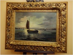 ŁODZIE NA MORZU ~ Ernst Hugo LORENZ-MUROWANA (1872-1950) AŻUROWA RAMA / UNIKAT!