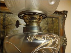 STARA DUŻA LAMPA NAFTOWA - AUGUSTE MOREAU  XIXw. / 86 CM.