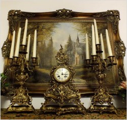 POLECAMY! MEDALOWY WSPANIAŁY DUŻY MOSIĘŻNY ZEGAR ROCOCO Z KANDELABRAMI - A.D. MOUGIN XIXw.