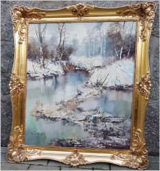 Tajemnicza Leśna Rzeka w zimowym krajobrazie - H. Fischer  62. (Technika Szpachlowa)