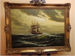 POLECAMY!  - DUŻYCH ROZMIARÓW PIĘKNY OBRAZ MARYNISTYCZNY XXw. (119cm x 89cm)
