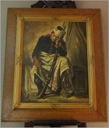 POLECAMY WYJĄTKOWY OBRAZ OLEJNY! WOJNA NAPOLEOŃSKA, ZRANIONY ŻOŁNIERZ - CARL FRANZ BAUER (Wien, 1879-1954)