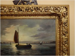 ŁODZIE NA MORZU ~ Ernst Hugo LORENZ-MUROWANA (1872-1950) AŻUROWA RAMA / UNIKAT!