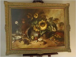 ABSOLUTNE ARCYDZIEŁO! MARTWA NATURA, SŁONECZNIKI -  DICKMEIS GERHARD (1918 – 1978)