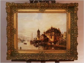 Holenderska Scena Portowa  - L.Bertini, Karl Kaufmann (1843-1905 Wien)