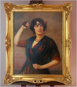 Piękny Obraz w Stylu Art Déco, Hiszpanka z Kastanietami - Anton Kaulbach (1864-1930)