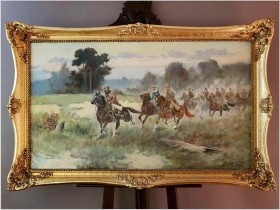 Wielkoformatowe  Malarstwo Olejne! Galop Ułanów - Jerzy Kluźniak XXw.