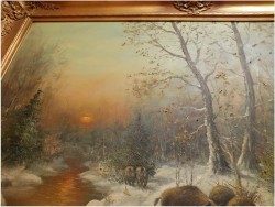 POLECAMY! ZIMOWY PEJZAŻ Z DZIKAMI - L.KLEIN (118cm x 88cm)