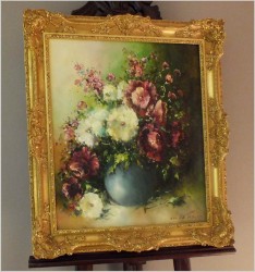 POLECAMY! PAŁACOWE MALARSTWO W BAROKOWEJ RAMIE, KWIATY W WAZONIE - FRIEDRICH KARL THAUER (1924-2009)