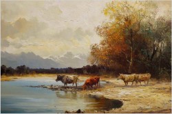 Polecamy! Wyjątkowy pejzaż z krowami ~ Helmut Stadelhofer (1914- 1979)