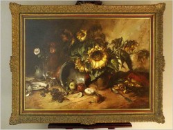 ABSOLUTNE ARCYDZIEŁO! MARTWA NATURA, SŁONECZNIKI -  DICKMEIS GERHARD (1918 – 1978)