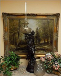 STARA DUŻA LAMPA NAFTOWA - AUGUSTE MOREAU  XIXw. / 86 CM.