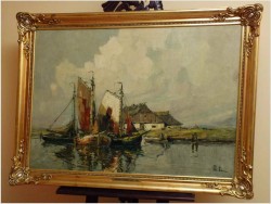 ŁODZIE PRZY BRZEGU - Rudolf PRIEBE (Kiew 1889-1964 Hamburg)