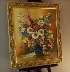 WYJĄTKOWE MALARSTWO W PAŁACOWEJ RAMIE!  KWIATY W WAZONIE - NIEMCY XXw.