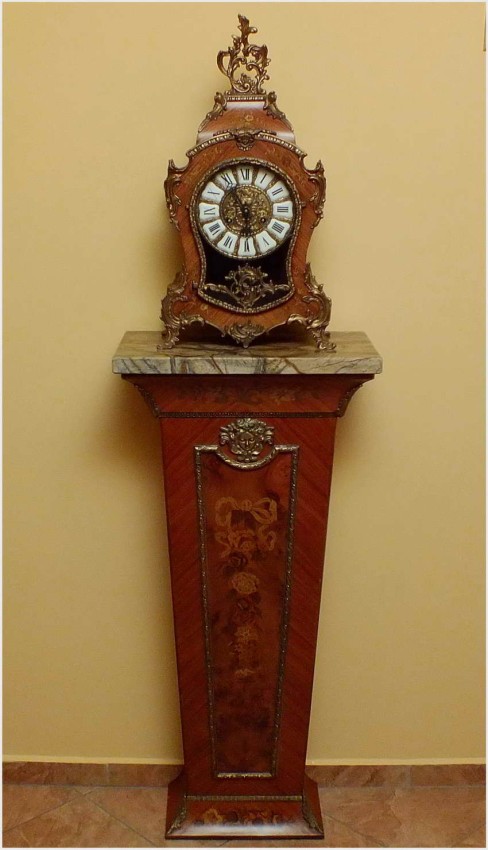 STOJĄCY ZEGAR W STYLU BOULLE Z KONSOLĄ - INTARSJA, BRĄZ, MARMUR 170CM.