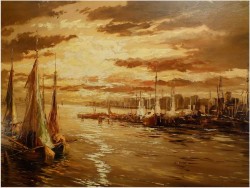 ŁODZIE NA MORZU - Hayr XXw. - (piękny nokturn XXw.)