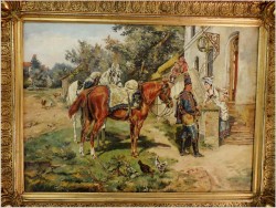 Malarstwo Rodzajowe! Huzar i Dziewczyna - Angelo Jank (1868-1940)