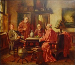 MALARSTWO RODZAJOWE! GEMÜTLICHE RUNDE - (Claüs BERNER XIX/XXw.) München