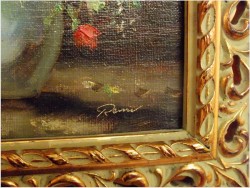 PIĘKNY BUKIET KWIATÓW W AŻUROWEJ RAMIE - sygn. Renier (XXw.)