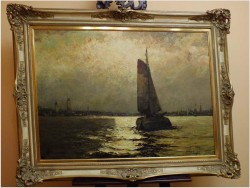 BOOT IM MONDSCHEIN, NOCTURNE ! org HELMUT KALUZA 1912-1984 HAMBURG