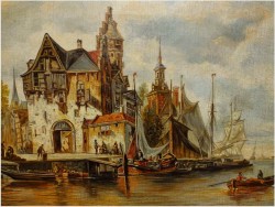 POLECAMY! WIDOK NA HOLENDERSKIE NABRZEŻE – WERNER HERMANN 1816-1905, DÜSSELDORF