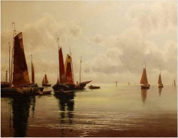 ŁODZIE RYBACKIE NA MORZU - ERNST HUGO LORENZ MUROWANA (1872-1950)