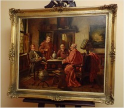 MALARSTWO RODZAJOWE! GEMÜTLICHE RUNDE - (Claüs BERNER XIX/XXw.) München