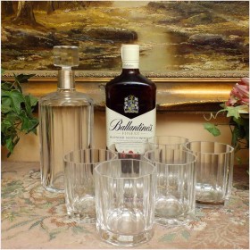 KARAFKA, SZEŚĆ SZKLANEK DO WHISKY ~ MARTIN MAYER 1888r. (srebro 925)