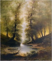 WYJĄTKOWY! LEŚNY SIELANKOWY KRAJOBRAZ, GIFFINGER RUDOLF - WIEDEŃ XIXw. (UWAGA! DUŻY ROZMIAR XXL)