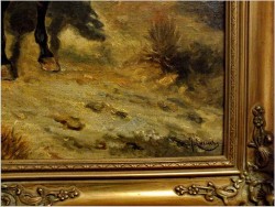 PIĘKNE MALARSTWO BATALISTYCZNE! PORTRET HUZARA NA KONIU - XIXw.