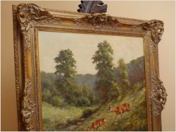 OBRAZ MYŚLIWSKI, SARNY U WODOPOJU - GEORG MAJEWICZ (1897 - 1965)