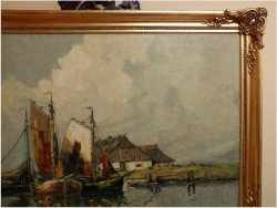 ŁODZIE PRZY BRZEGU - Rudolf PRIEBE (Kiew 1889-1964 Hamburg)