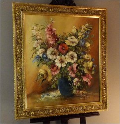 WYJĄTKOWE MALARSTWO W PAŁACOWEJ RAMIE!  KWIATY W WAZONIE - NIEMCY XXw.