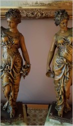 PARA FIGURALNYCH  LAMP NAFTOWYCH Z FRANCJI Z PODSTAWĄ ONYX XIXw. (wys: 94cm / waga: 25kg )