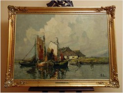 ŁODZIE PRZY BRZEGU - Rudolf PRIEBE (Kiew 1889-1964 Hamburg)