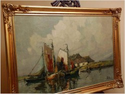 ŁODZIE PRZY BRZEGU - Rudolf PRIEBE (Kiew 1889-1964 Hamburg)