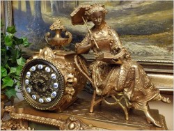 MEDALOWY WYJĄTKOWY ZEGAR FIGURALNY - BRĄZ (JAPY FRERES 1840r.) ZIELONY ONYX!