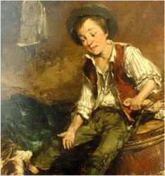 MALARSTWO AUKCYJNE! CHŁOPIEC BAWIĄCY SIĘ Z PSEM - DICKMEIS GERHARD (HEINSBERG 1918 – 1978 JÜLICH)